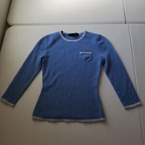Y2K Express Sweater Womens XS Blue 100% Cashmere Crew Neck Pocket Knit Pullover